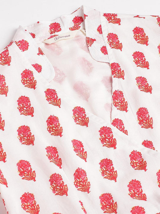 White And Red Floral Printed Angarakha Kurta | LASVINI - Redefining Indian Fashion with Elegance