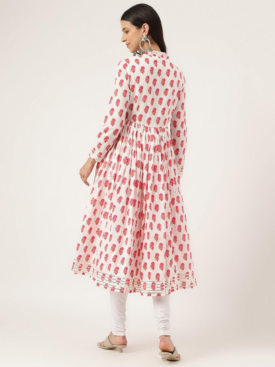 White And Red Floral Printed Angarakha Kurta | LASVINI - Redefining Indian Fashion with Elegance