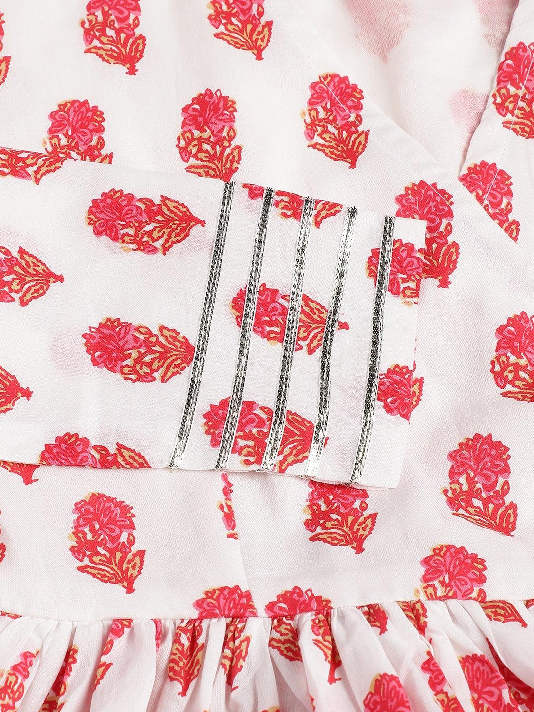 White And Red Floral Printed Angarakha Kurta | LASVINI - Redefining Indian Fashion with Elegance