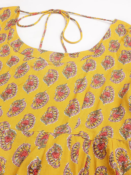 Yellow Cotton Anarkali Kurta Pant Set With Dupatta | LASVINI - Redefining Indian Fashion with Elegance