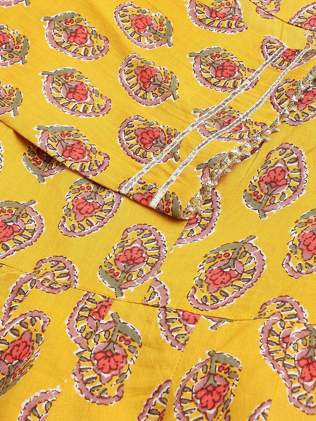Yellow Cotton Anarkali Kurta Pant Set With Dupatta | LASVINI - Redefining Indian Fashion with Elegance