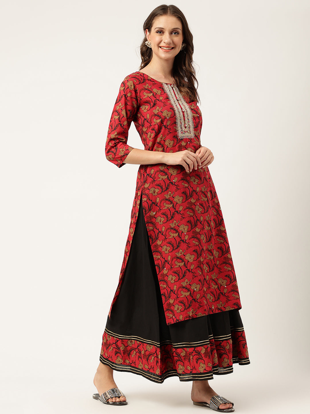 Floral Printed Cotton Kurta With Sharara Set | LASVINI - Redefining Indian Fashion with Elegance