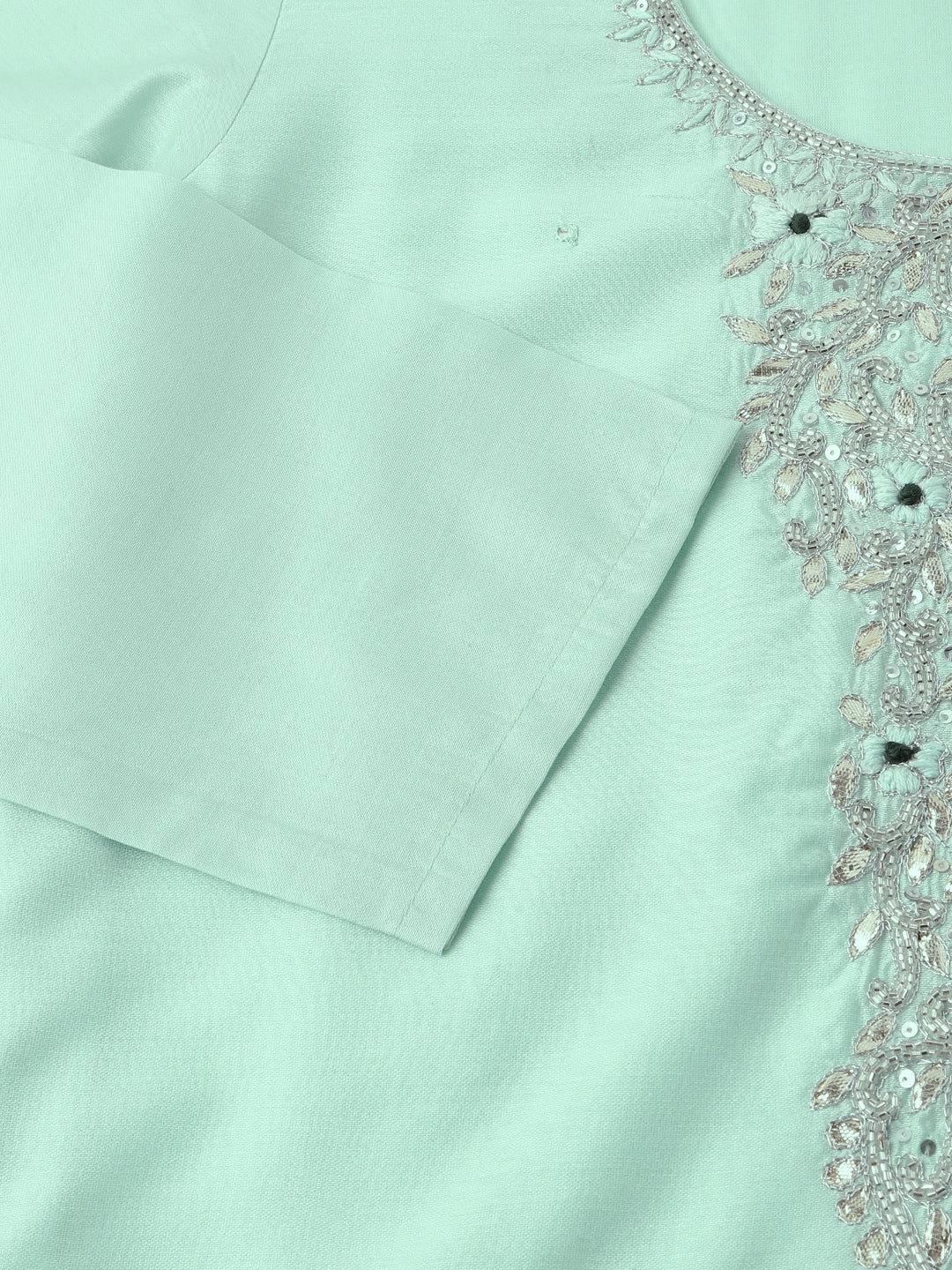 Sea Green Embroidered Chanderi Kurta, Trouser With Dupatta | LASVINI - Redefining Indian Fashion with Elegance