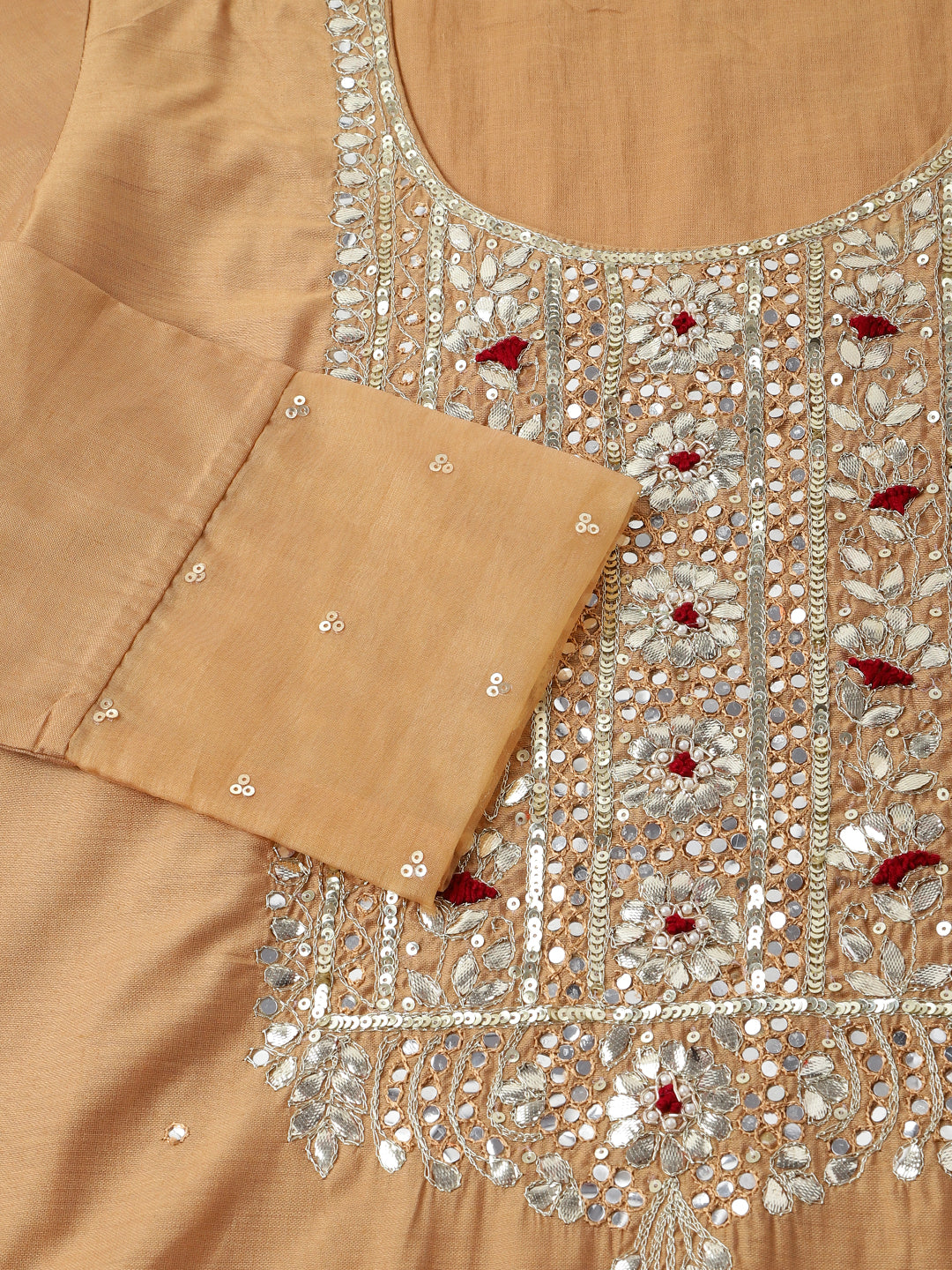 Brown Embroidered Chanderi Kurta, Trouser With Dupatta | LASVINI - Redefining Indian Fashion with Elegance
