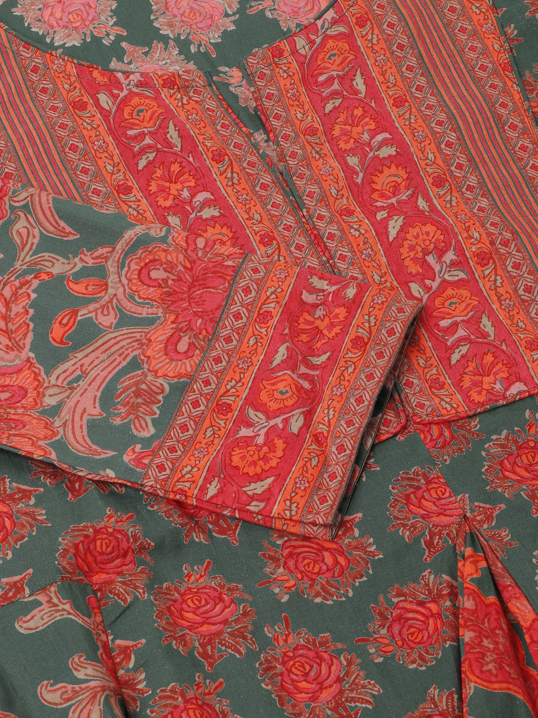 Women Green Floral Printed Flared Kurta Dress | LASVINI - Redefining Indian Fashion with Elegance