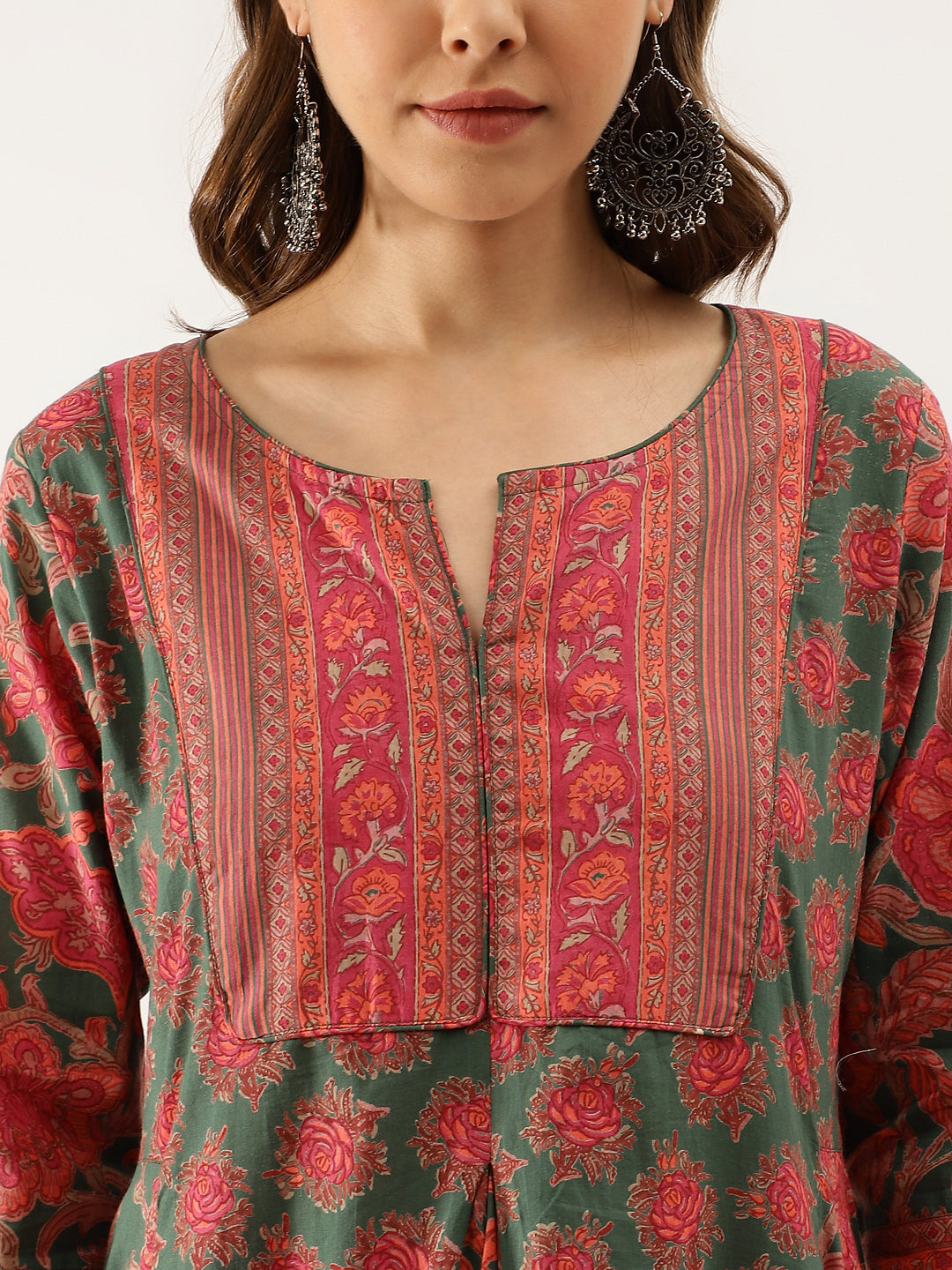 Women Green Floral Printed Flared Kurta Dress | LASVINI - Redefining Indian Fashion with Elegance