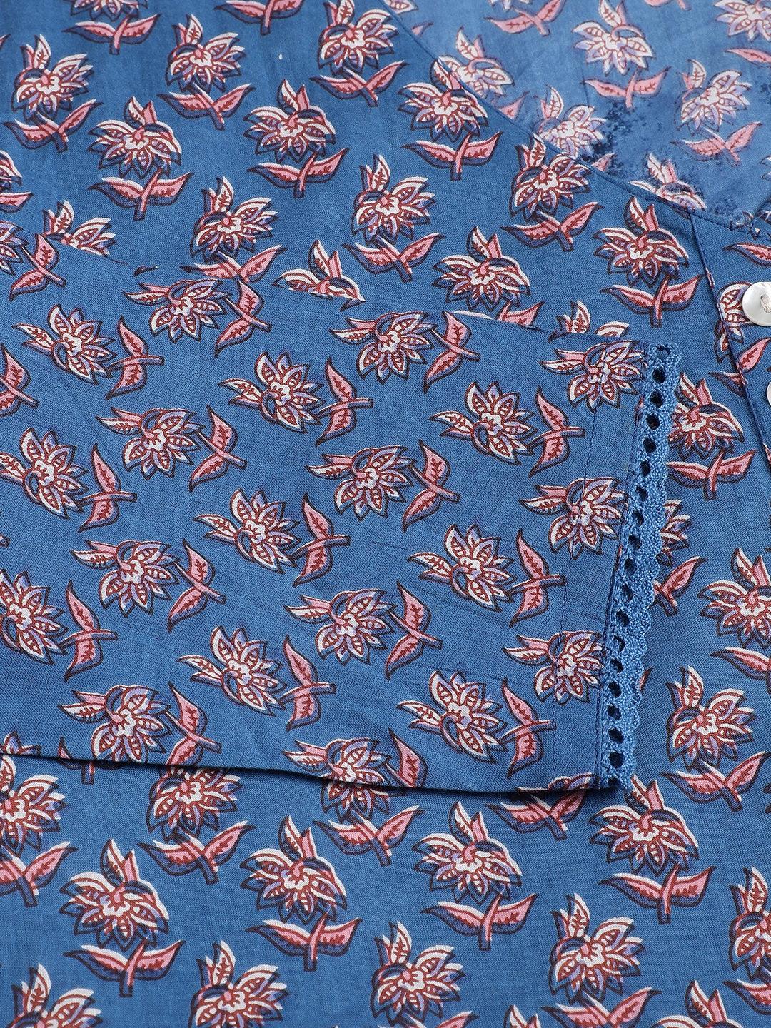 Blue Floral Printed Long Dress | LASVINI - Redefining Indian Fashion with Elegance