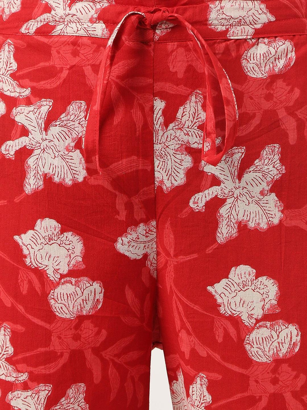 Red Cotton Peplum Top Pant Co-Ords Sets | LASVINI - Redefining Indian Fashion with Elegance