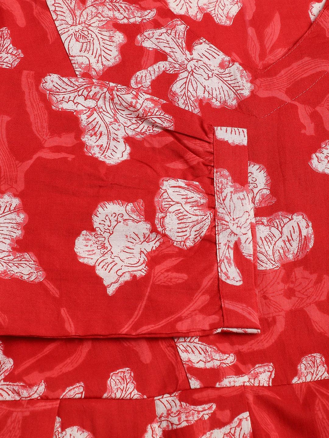 Red Cotton Peplum Top Pant Co-Ords Sets | LASVINI - Redefining Indian Fashion with Elegance