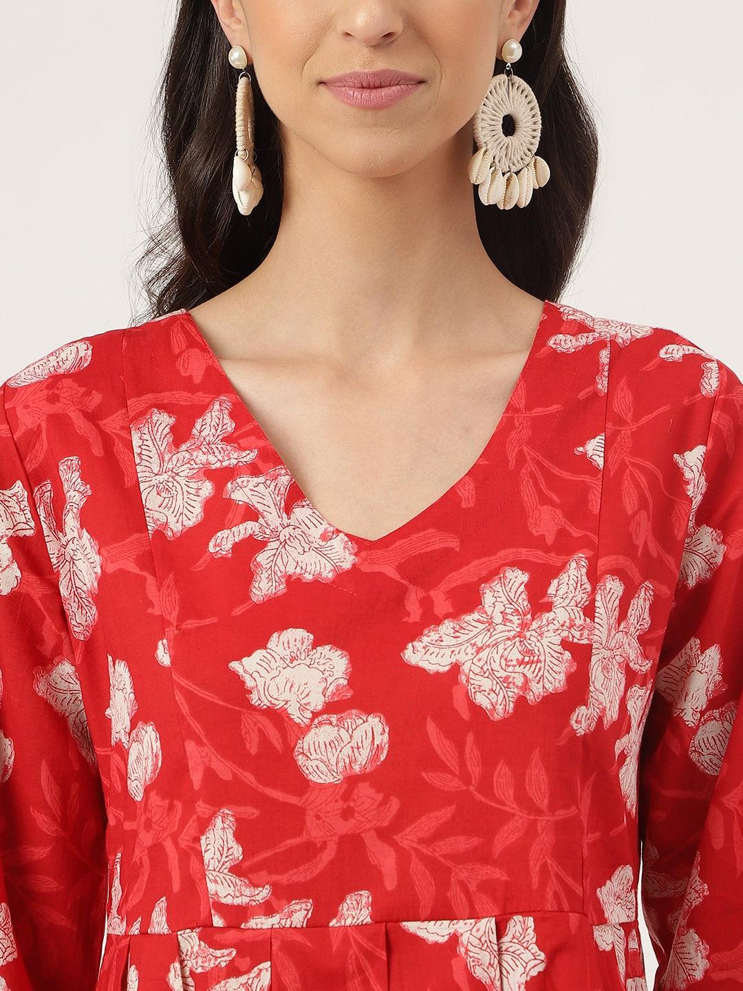 Red Cotton Peplum Top Pant Co-Ords Sets | LASVINI - Redefining Indian Fashion with Elegance