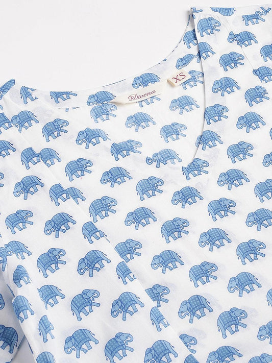 White Animal Printed Cotton Peplum Top Pant Co-Ords Sets | LASVINI - Redefining Indian Fashion with Elegance