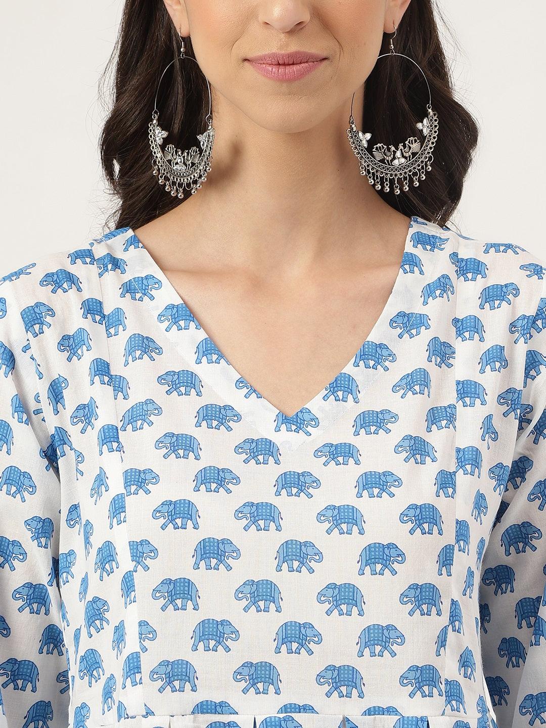 White Animal Printed Cotton Peplum Top Pant Co-Ords Sets | LASVINI - Redefining Indian Fashion with Elegance