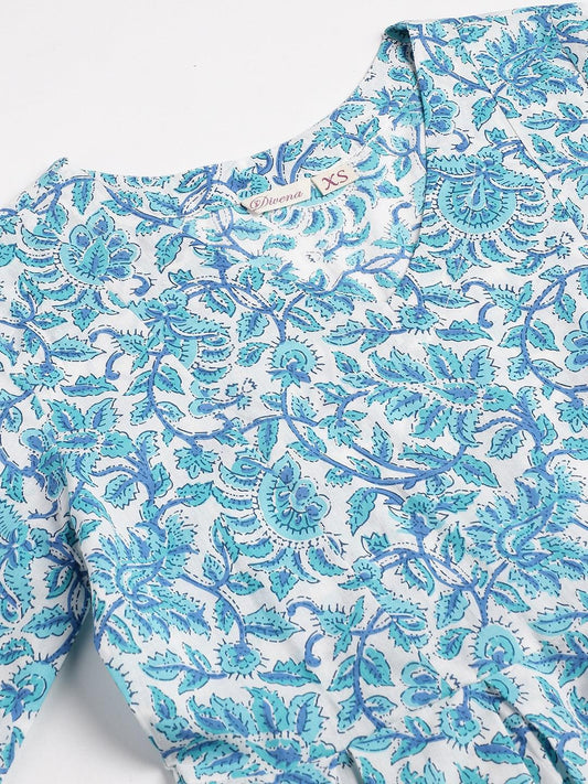 White Floral Printed Cotton Peplum Top Pant Co-Ords Sets | LASVINI - Redefining Indian Fashion with Elegance