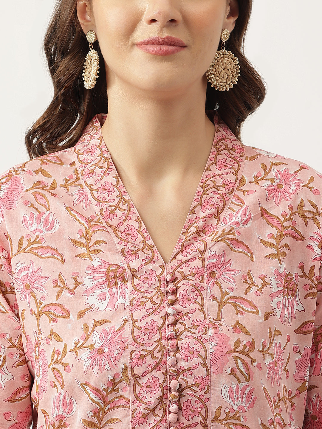 Pink Floral Printed Cotton Kurta, Trouser With Dupatta Set | LASVINI - Redefining Indian Fashion with Elegance