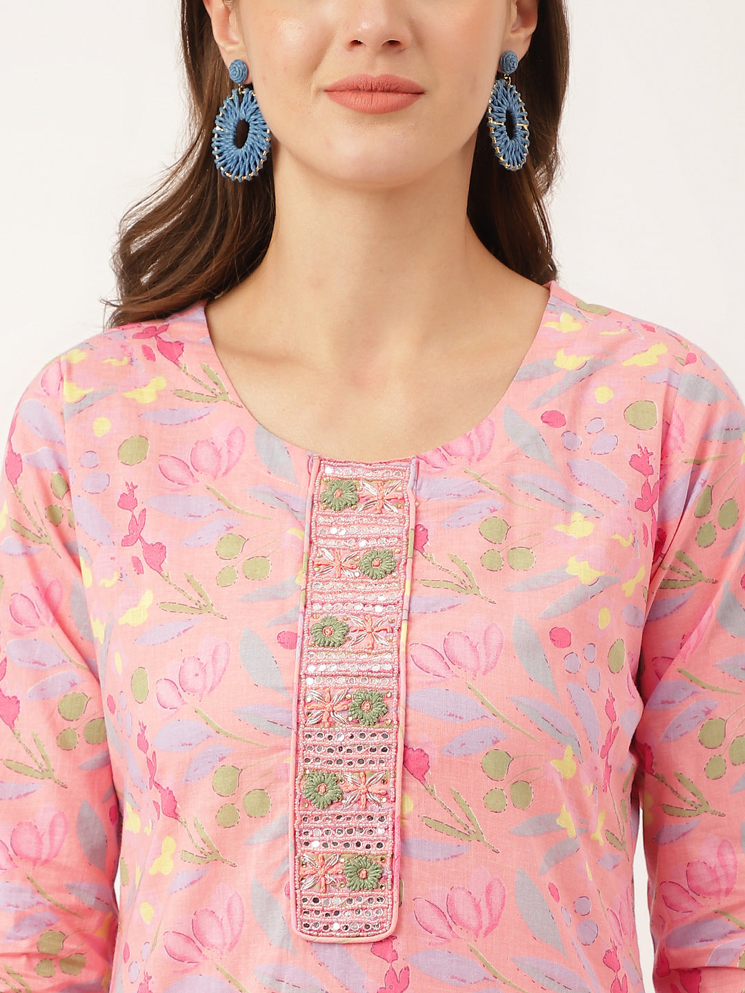 Pink Floral Print Cotton Kurta, Trouser With Dupatta | LASVINI - Redefining Indian Fashion with Elegance