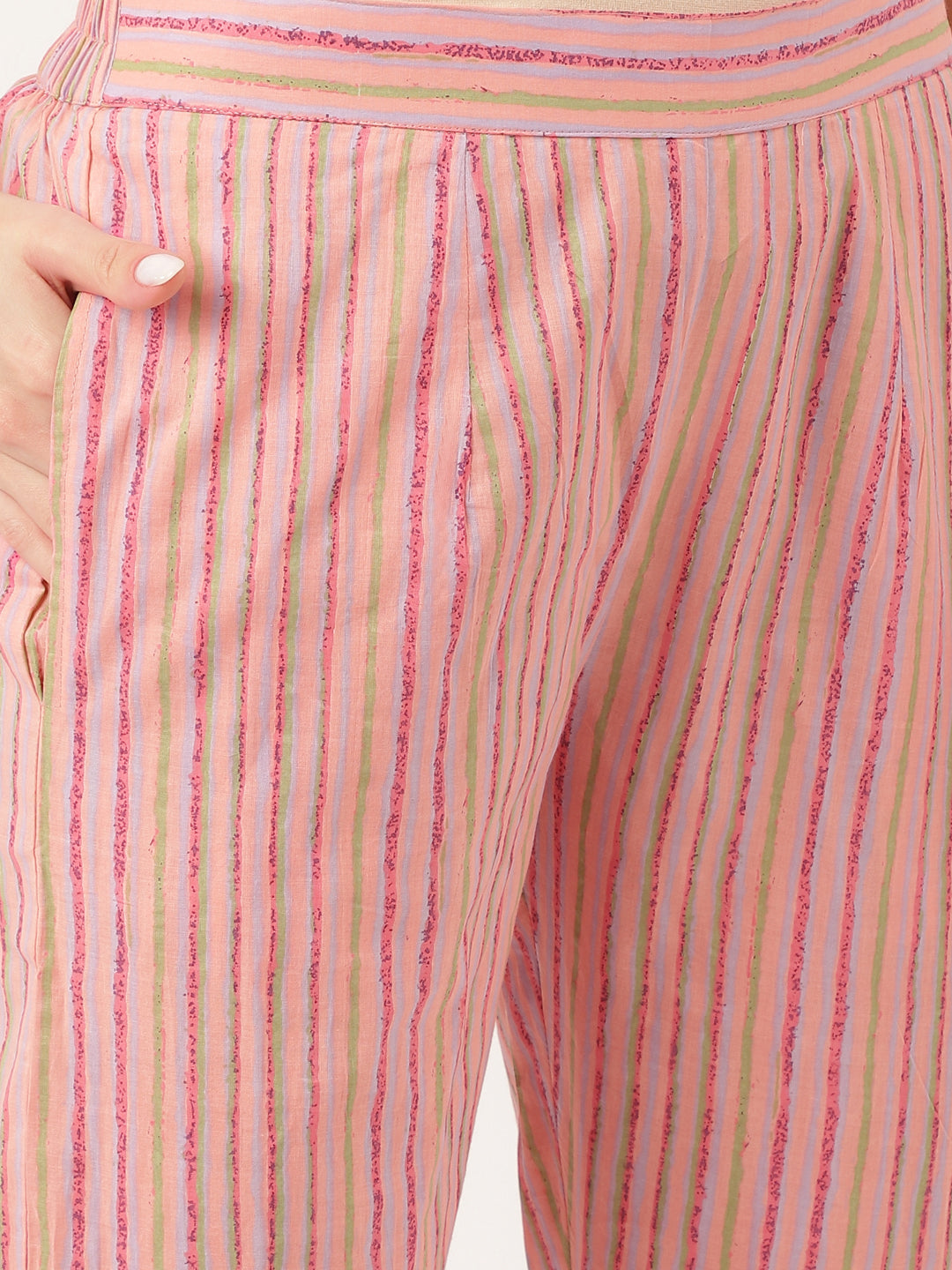 Pink Floral Print Cotton Kurta, Trouser With Dupatta | LASVINI - Redefining Indian Fashion with Elegance