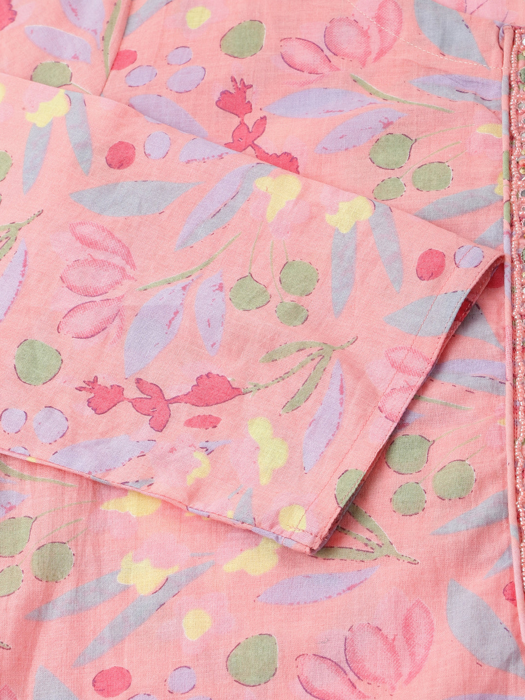 Pink Floral Print Cotton Kurta, Trouser With Dupatta | LASVINI - Redefining Indian Fashion with Elegance