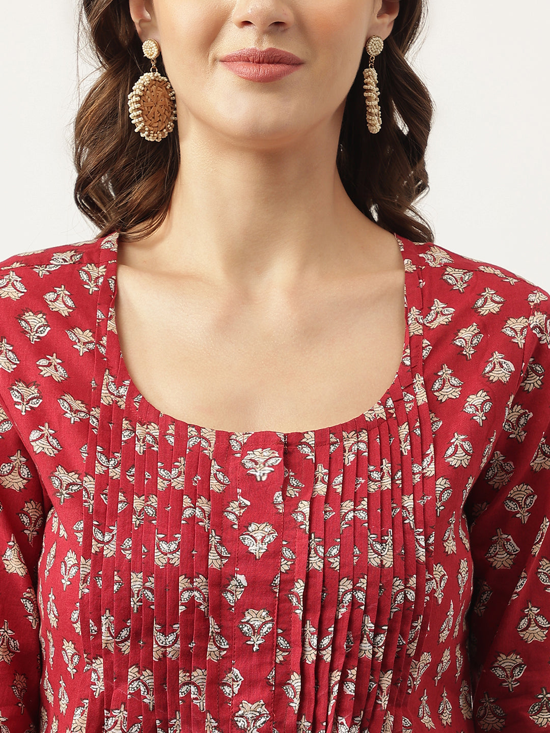 Maroon Floral Printed Cotton Peplum Top | LASVINI - Redefining Indian Fashion with Elegance