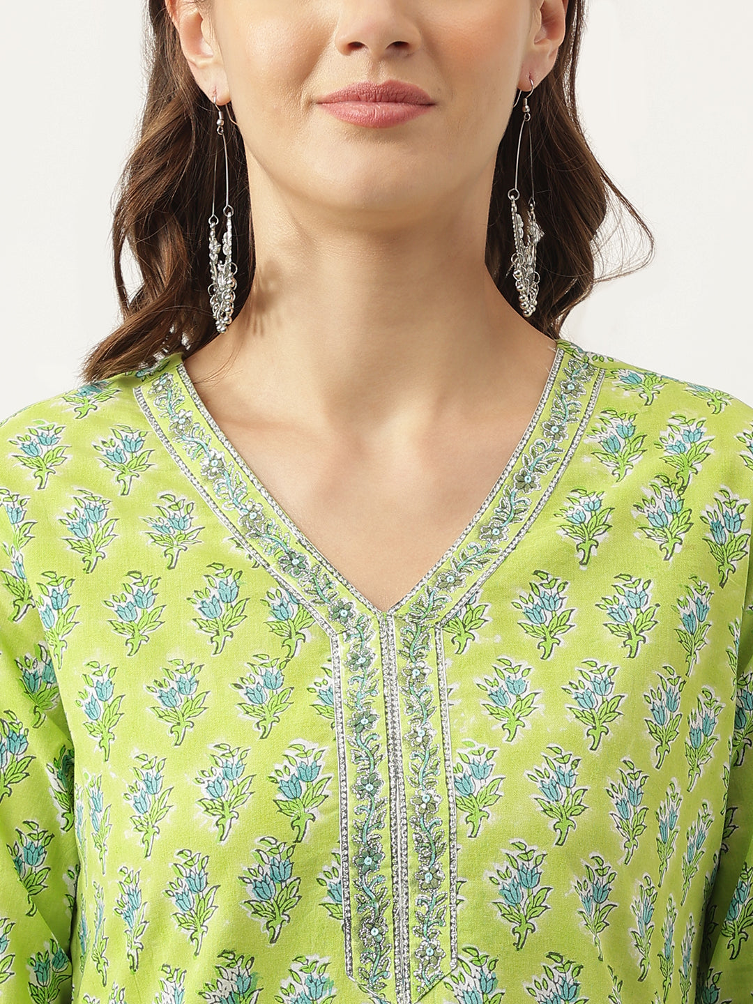 Green Floral Printed Kurta Trouser & Dupatta Set | LASVINI - Redefining Indian Fashion with Elegance