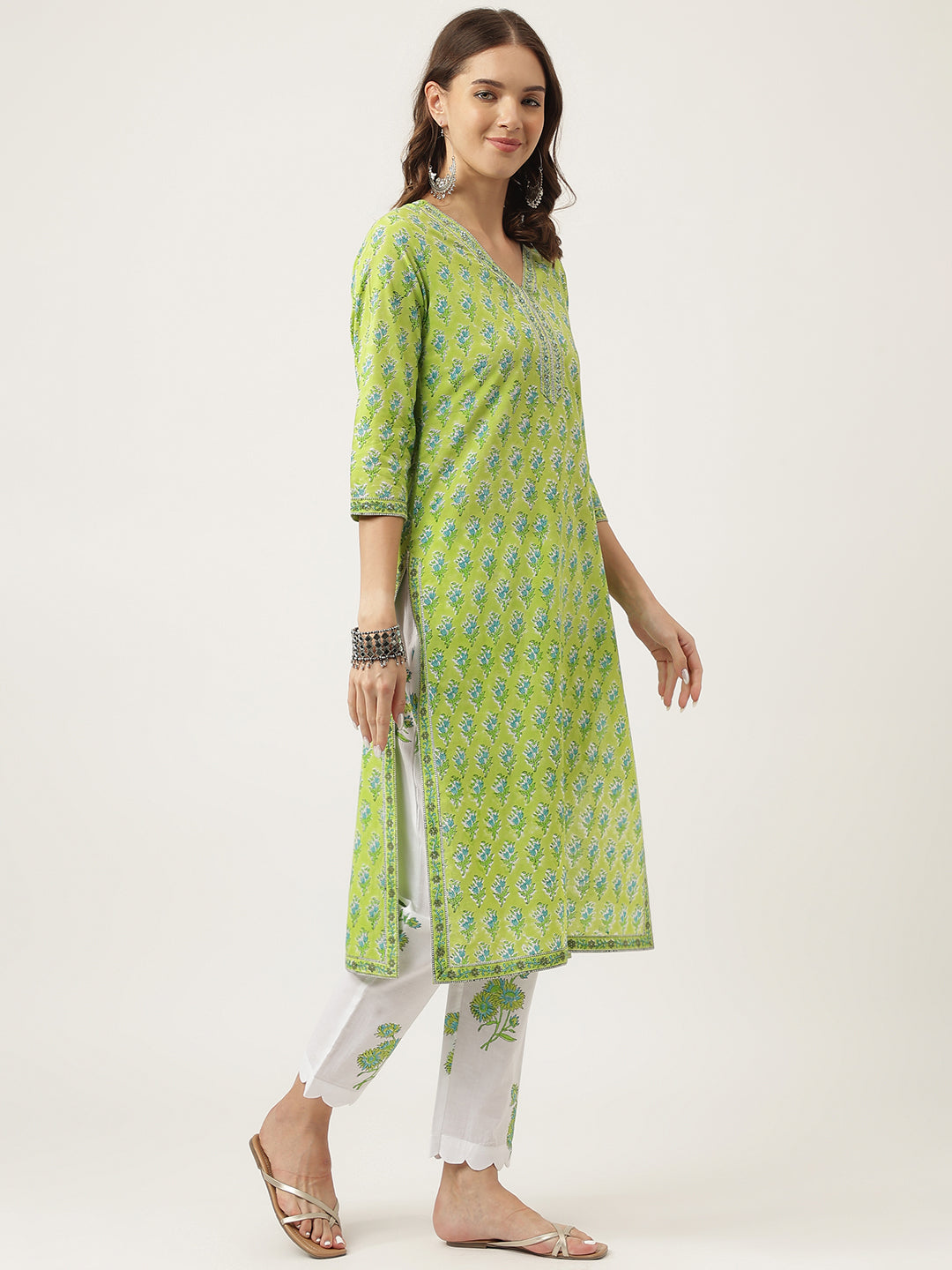 Green Floral Printed Kurta Trouser & Dupatta Set | LASVINI - Redefining Indian Fashion with Elegance
