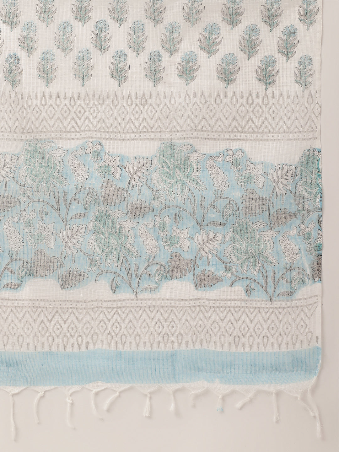 Sky Blue Hand Block Floral Print Cotton Kurta, Trouser With Dupatta | LASVINI - Redefining Indian Fashion with Elegance