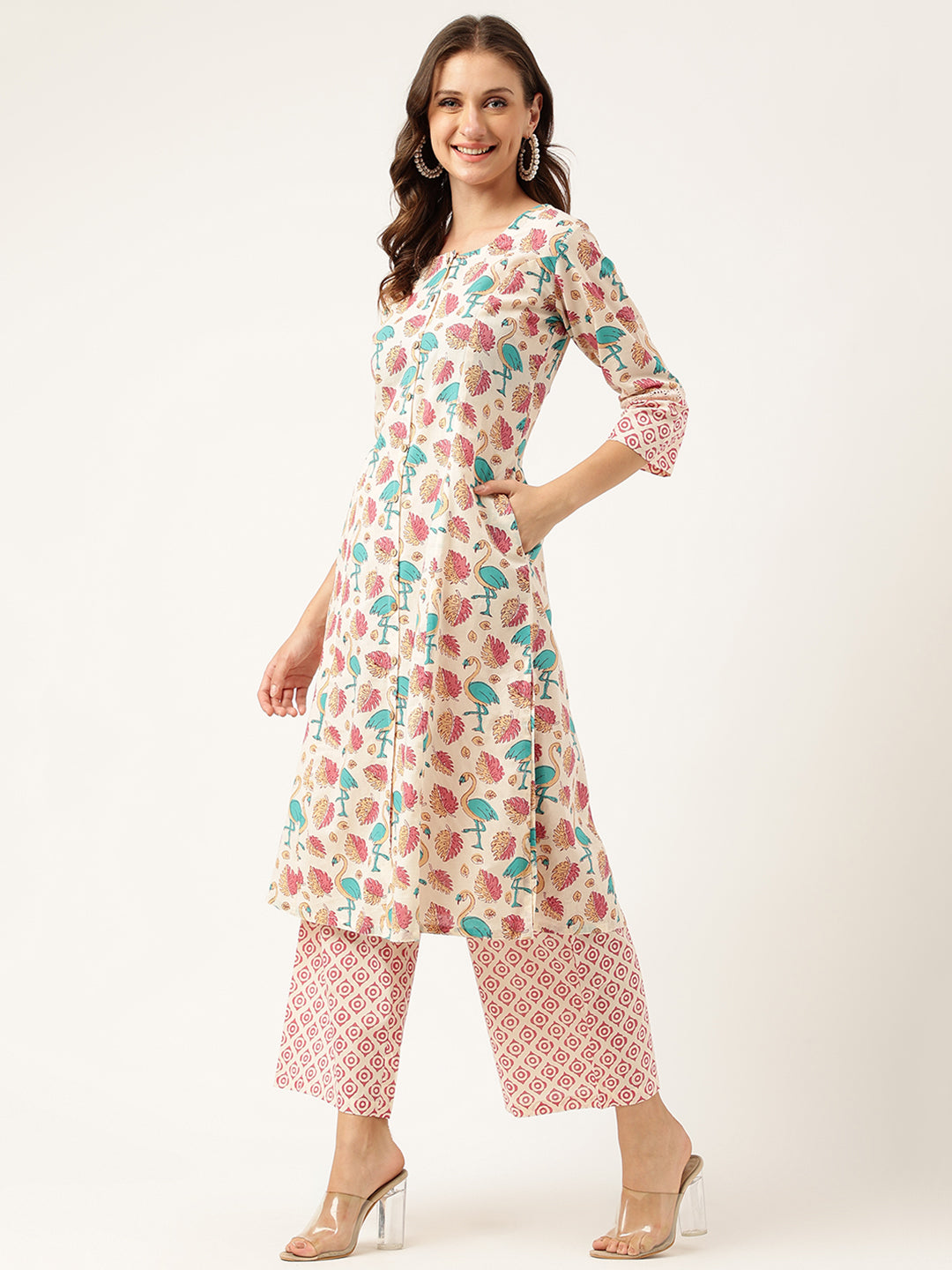 Floral Cotton Kurta With Trouser Set | LASVINI - Redefining Indian Fashion with Elegance