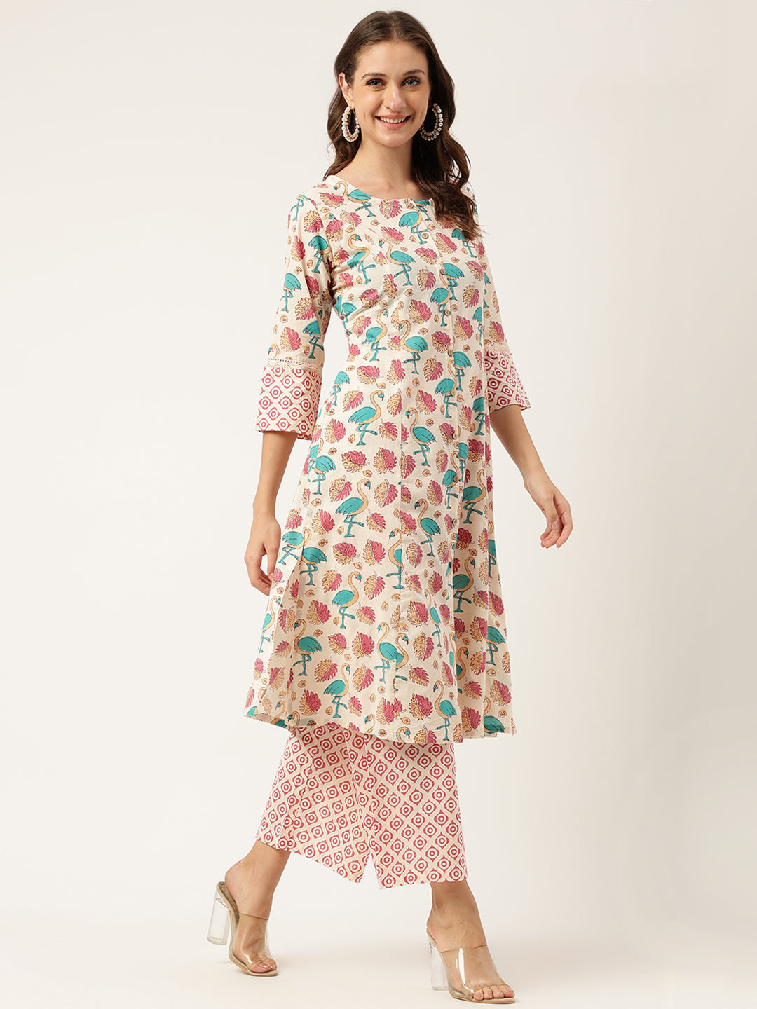 Floral Cotton Kurta With Trouser Set | LASVINI - Redefining Indian Fashion with Elegance