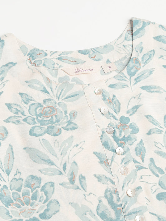 Floral Print A-Line Kurta With Asymmetric Hemline | LASVINI - Redefining Indian Fashion with Elegance