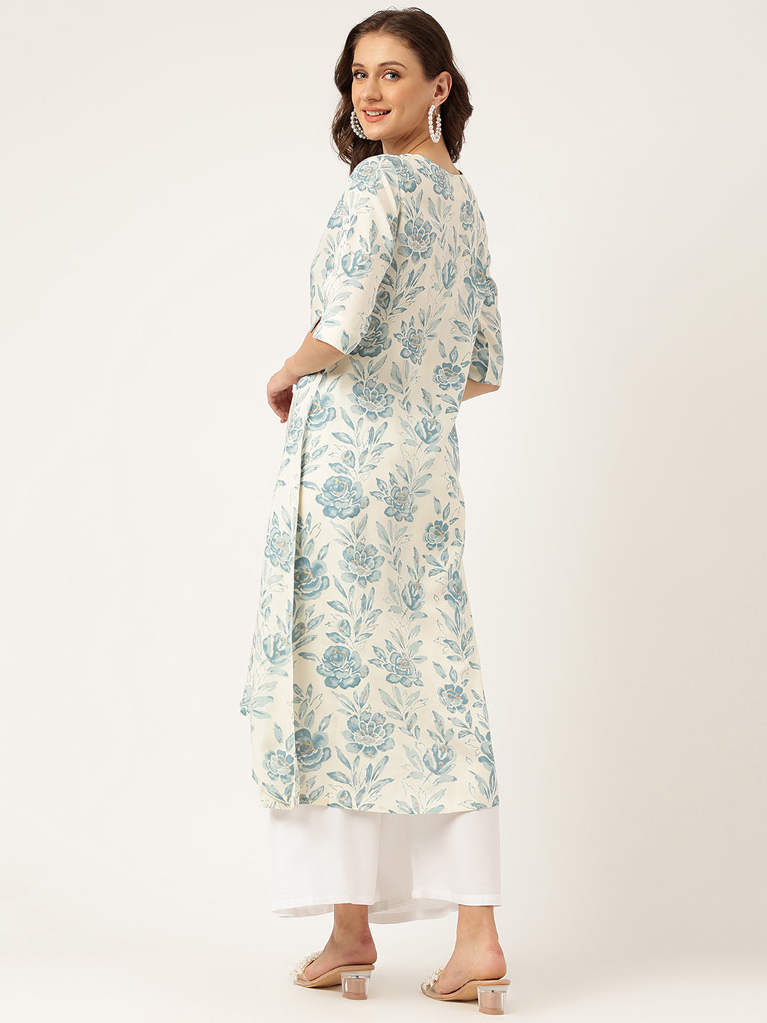 Floral Print A-Line Kurta With Asymmetric Hemline | LASVINI - Redefining Indian Fashion with Elegance