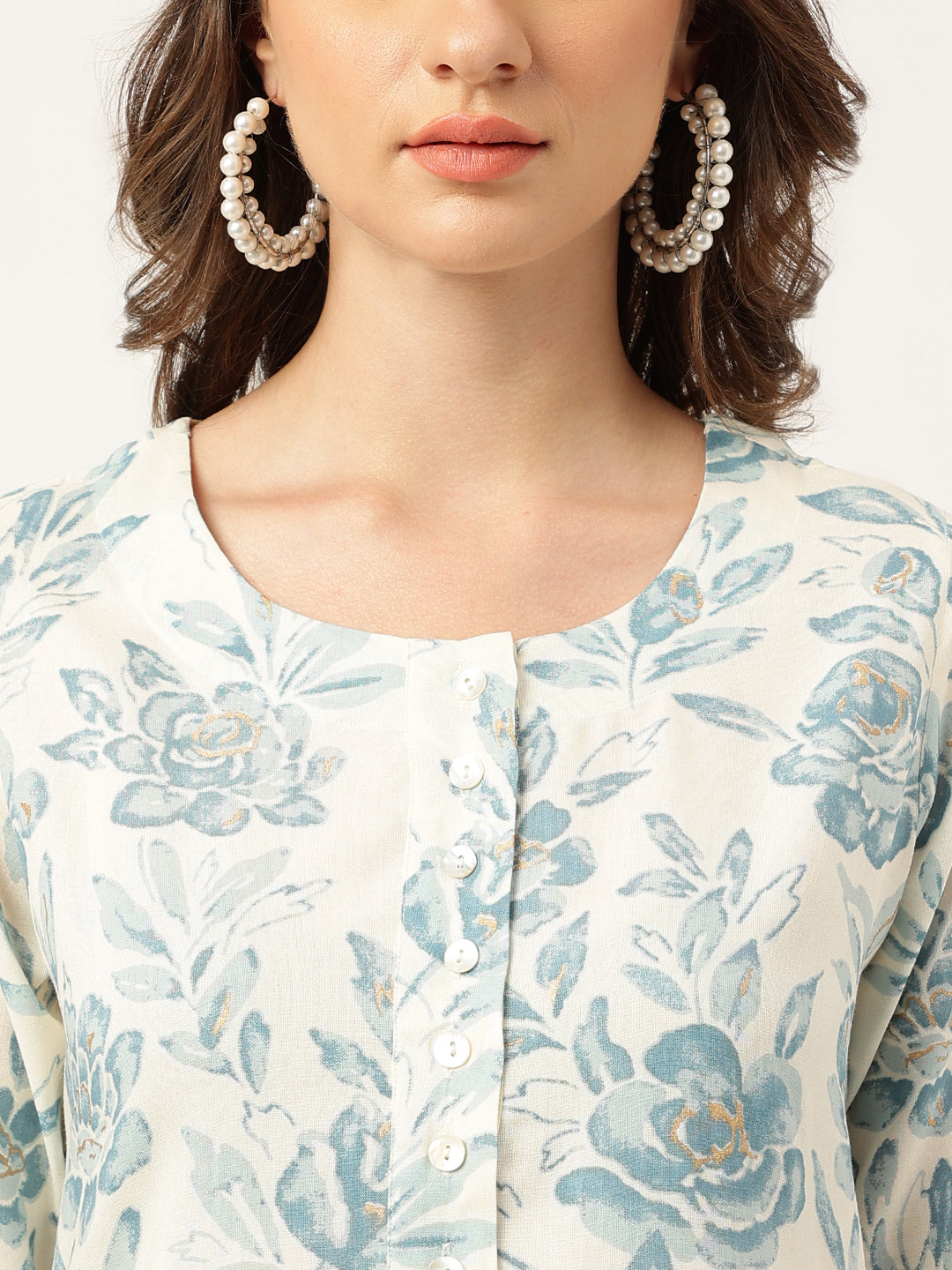 Floral Print A-Line Kurta With Asymmetric Hemline | LASVINI - Redefining Indian Fashion with Elegance