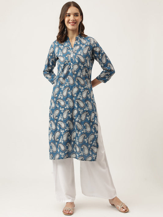 Paisley Print Straight Fit Cotton Kurta | LASVINI - Redefining Indian Fashion with Elegance
