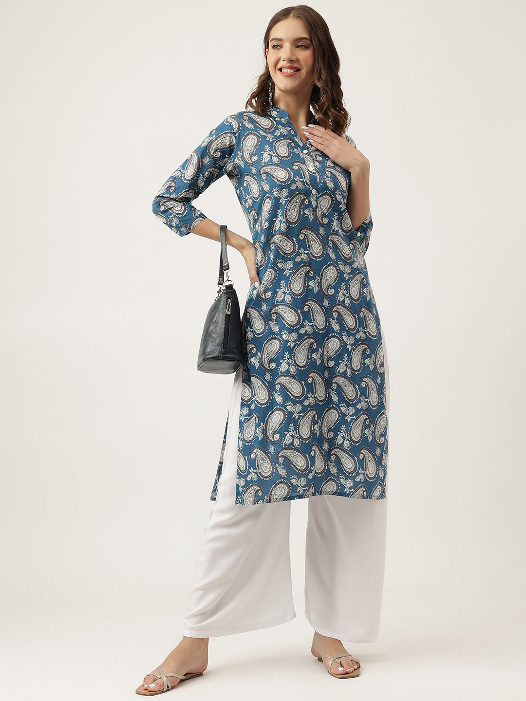 Paisley Print Straight Fit Cotton Kurta | LASVINI - Redefining Indian Fashion with Elegance