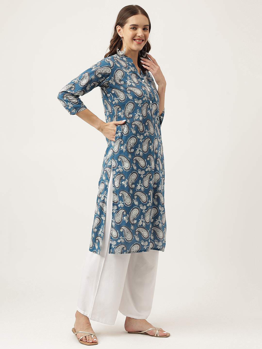 Paisley Print Straight Fit Cotton Kurta | LASVINI - Redefining Indian Fashion with Elegance