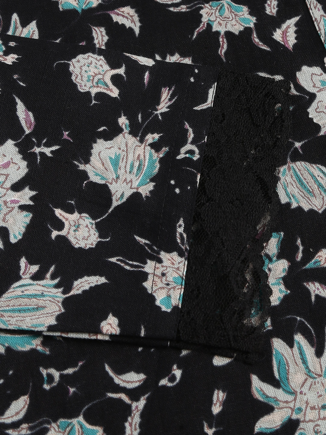 Black Floral Print Straight Fit Cotton Kurta | LASVINI - Redefining Indian Fashion with Elegance