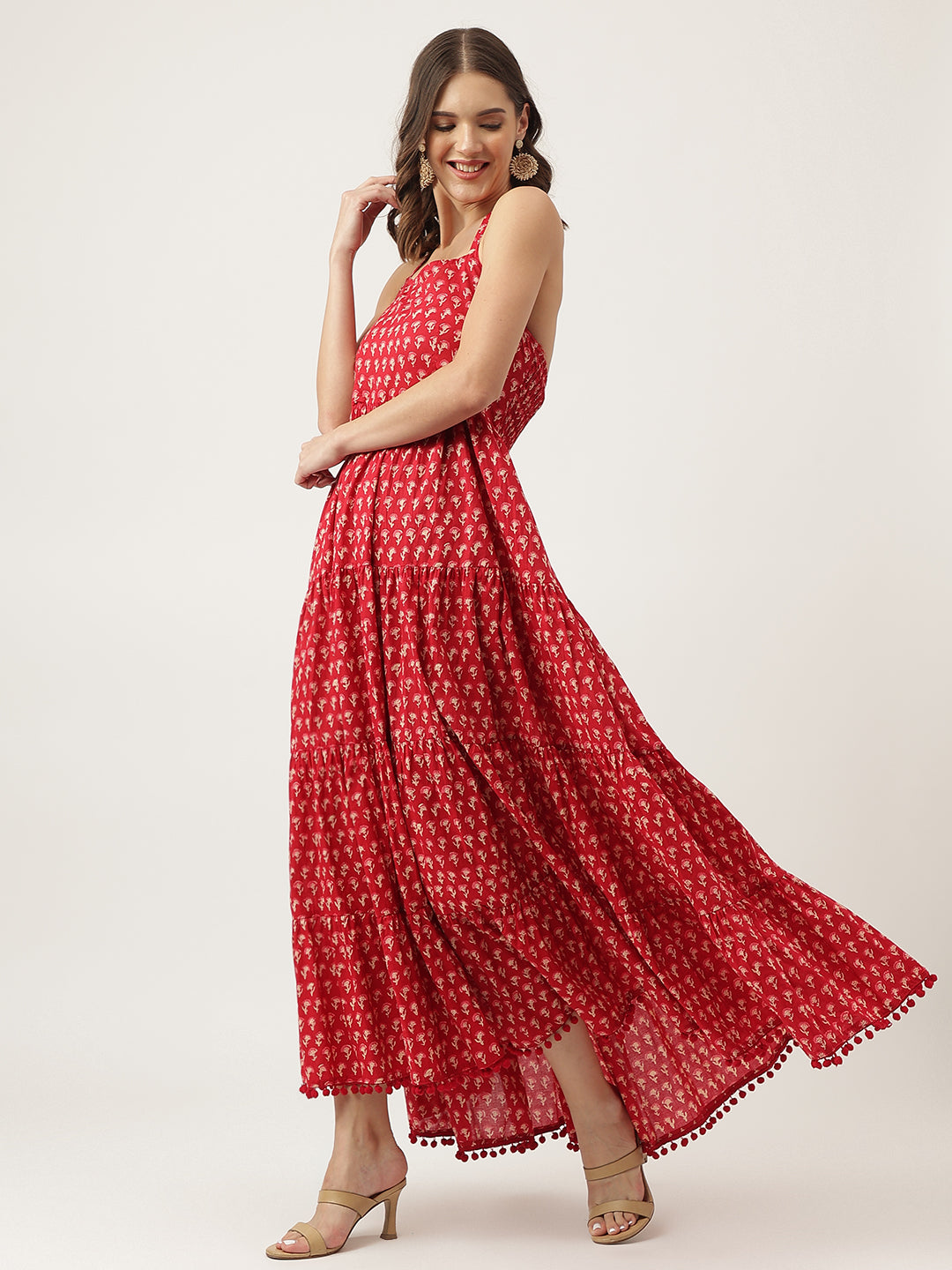 Floral Printed Cotton Ethnic Tired Dress | LASVINI - Redefining Indian Fashion with Elegance