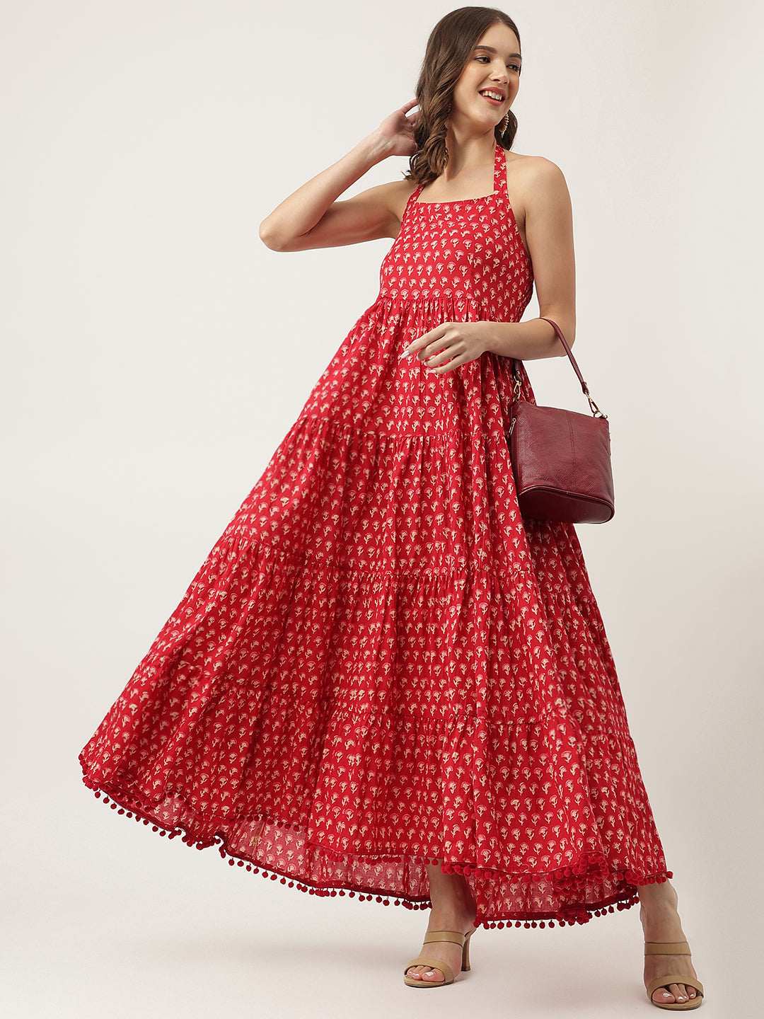 Floral Printed Cotton Ethnic Tired Dress | LASVINI - Redefining Indian Fashion with Elegance