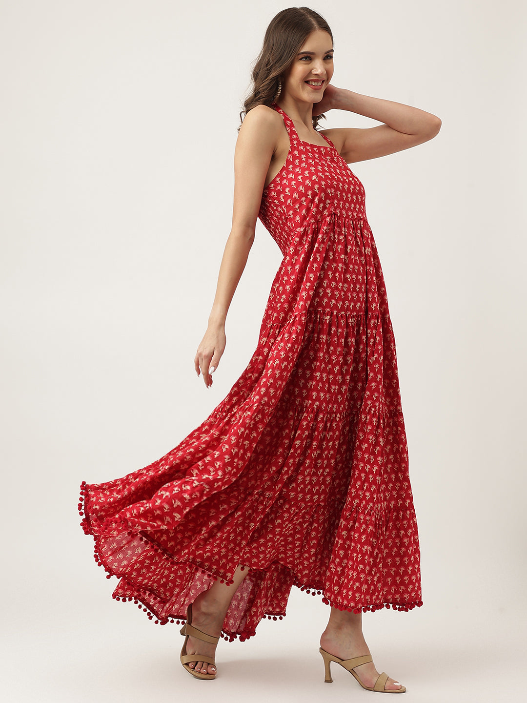 Floral Printed Cotton Ethnic Tired Dress | LASVINI - Redefining Indian Fashion with Elegance