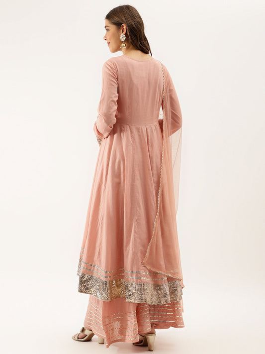 Women Peach Solid Cotton Gota Work Kurta Set With Dupatta | LASVINI - Redefining Indian Fashion with Elegance