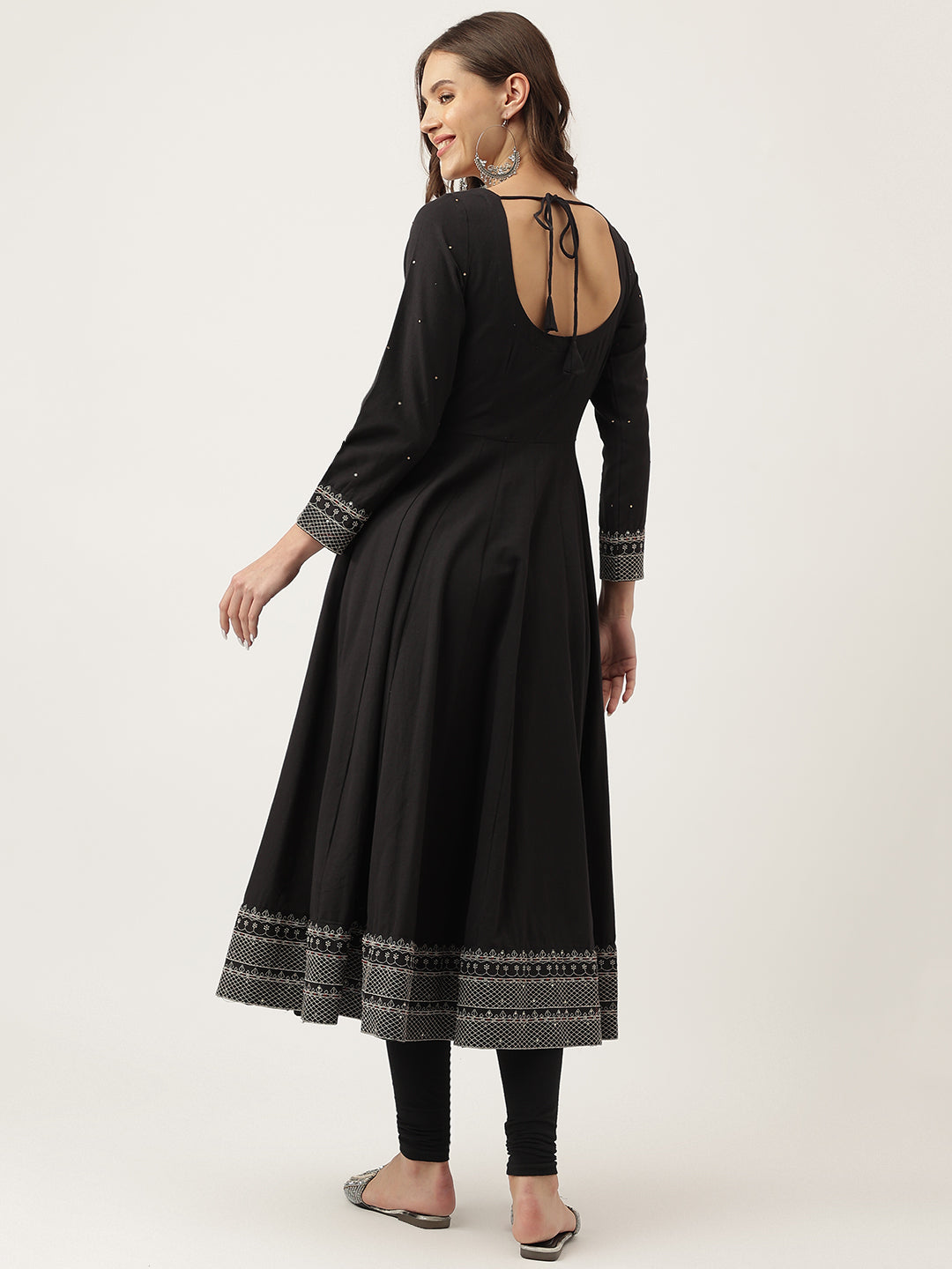 Black Embroidered Cotton Anarkali Kurta | LASVINI - Redefining Indian Fashion with Elegance