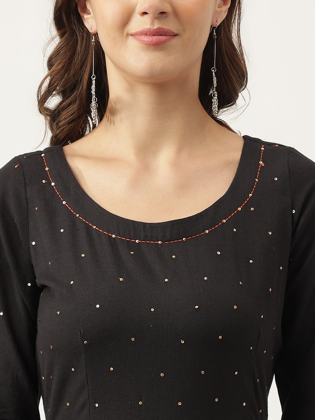 Black Embroidered Cotton Anarkali Kurta | LASVINI - Redefining Indian Fashion with Elegance