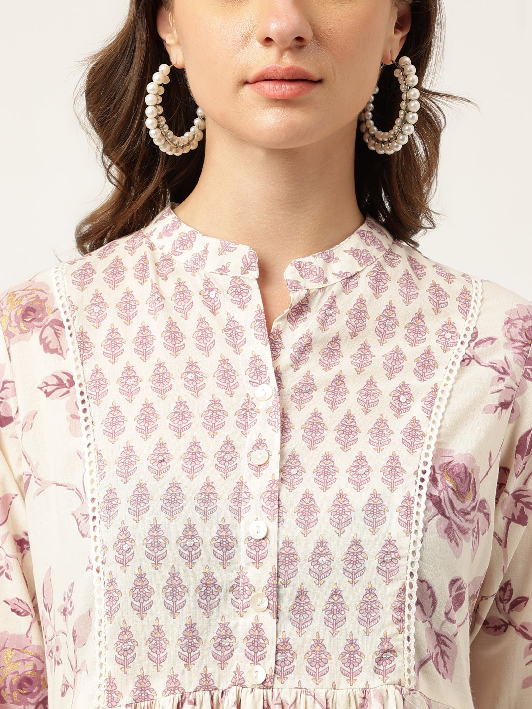 White Purple Floral Cotton Flared Kurta With Pant Set | LASVINI - Redefining Indian Fashion with Elegance