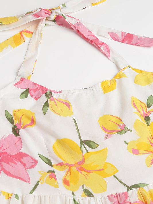 Floral Printed Halter Neck Cotton Casual Maxi Dress | LASVINI - Redefining Indian Fashion with Elegance