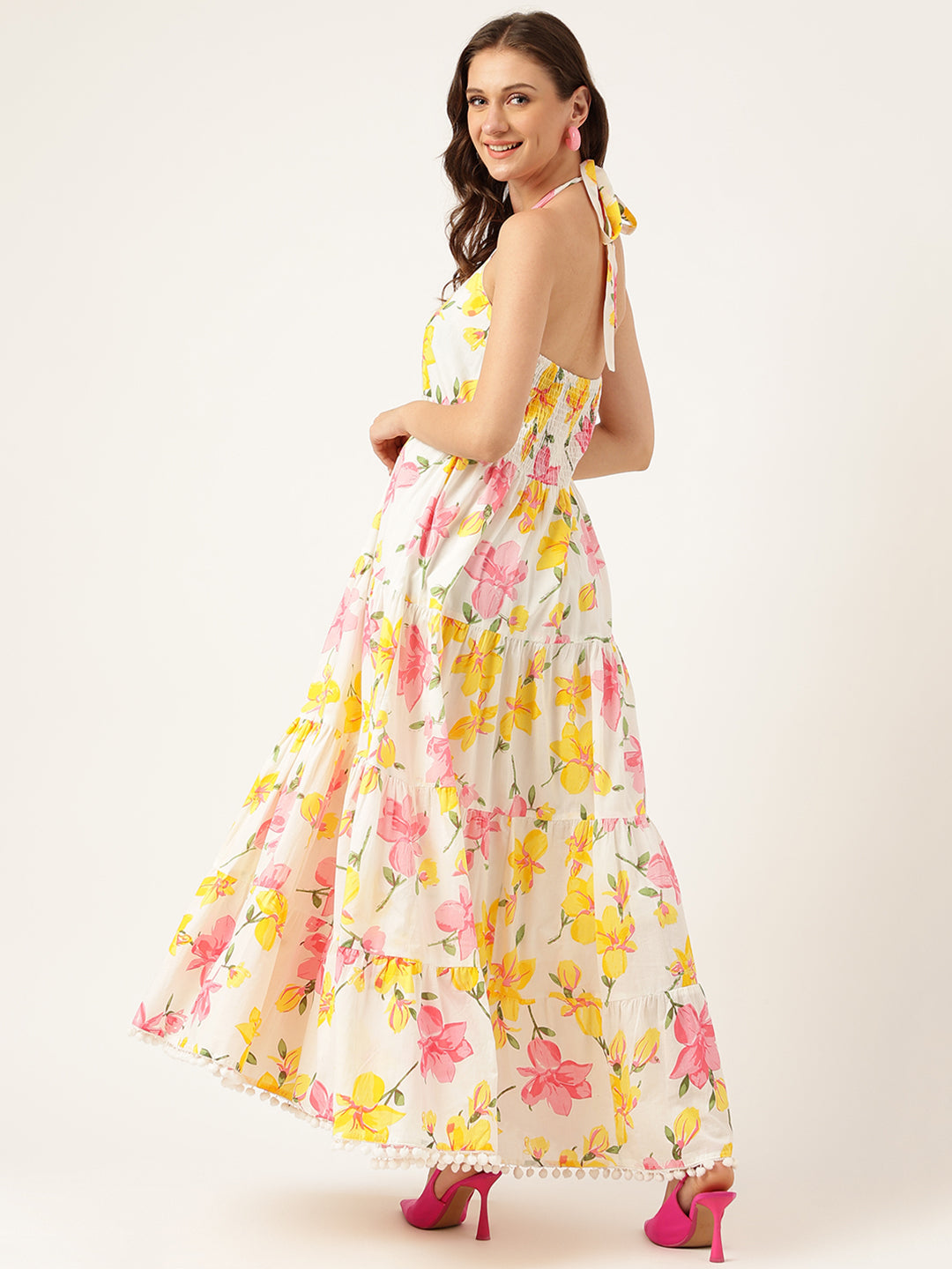 Floral Printed Halter Neck Cotton Casual Maxi Dress | LASVINI - Redefining Indian Fashion with Elegance