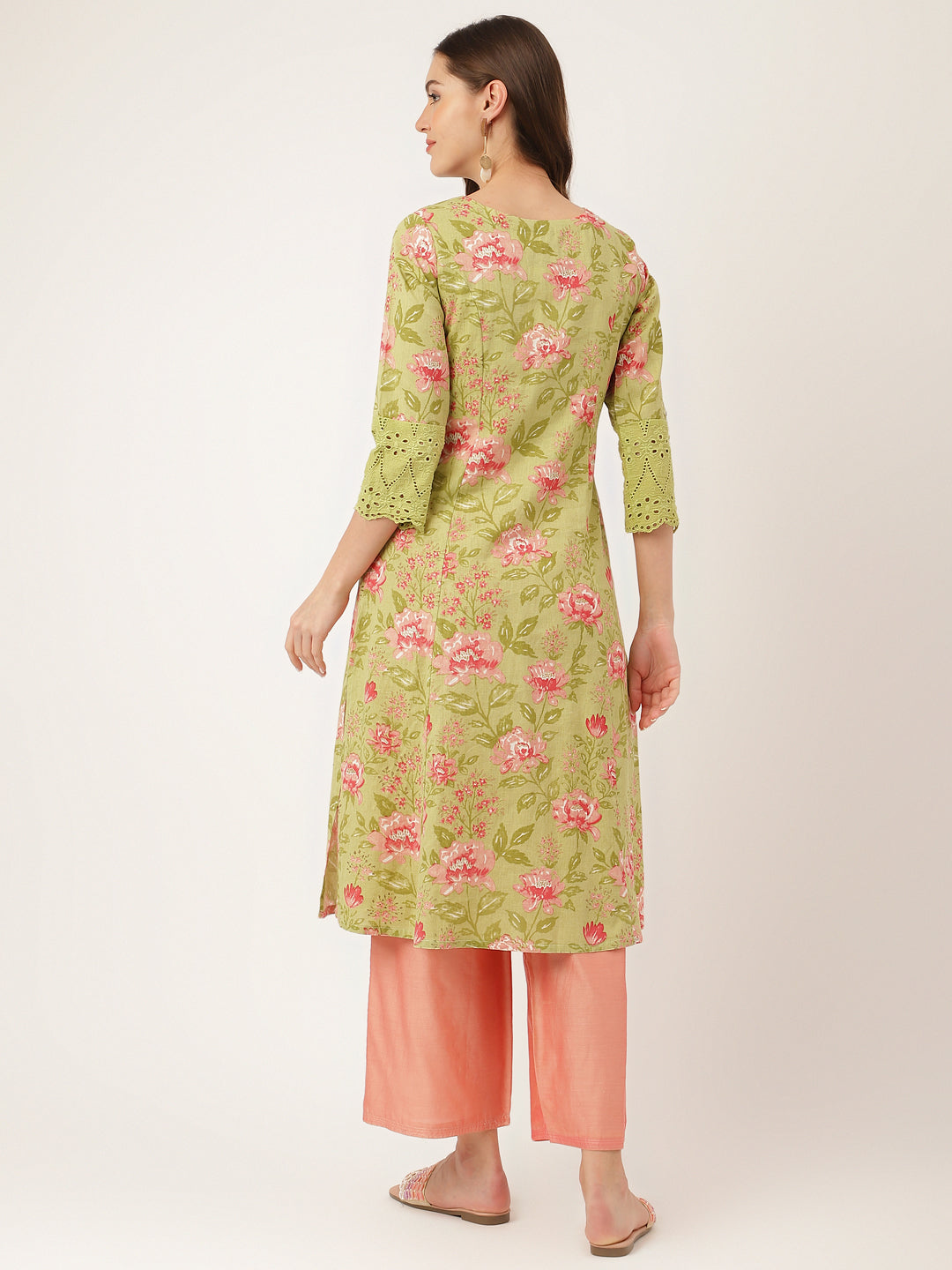 Green Floral Print Cotton A-Line Kurta | LASVINI - Redefining Indian Fashion with Elegance