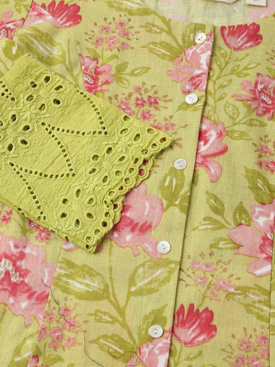 Green Floral Print Cotton A-Line Kurta | LASVINI - Redefining Indian Fashion with Elegance