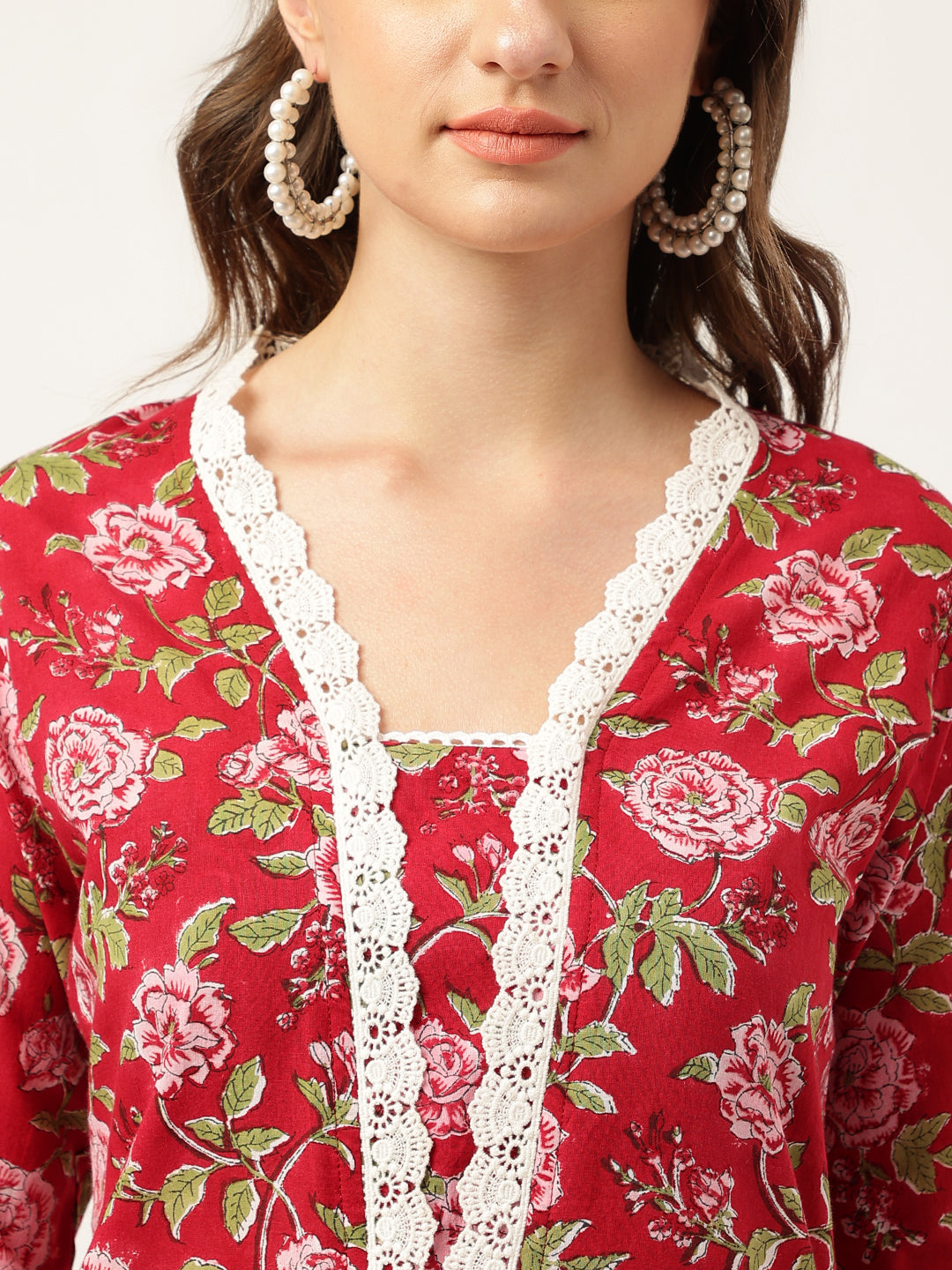 Floral Hand Block Printed Kurta Trouser & Kota Dori Dupatta Set | LASVINI - Redefining Indian Fashion with Elegance