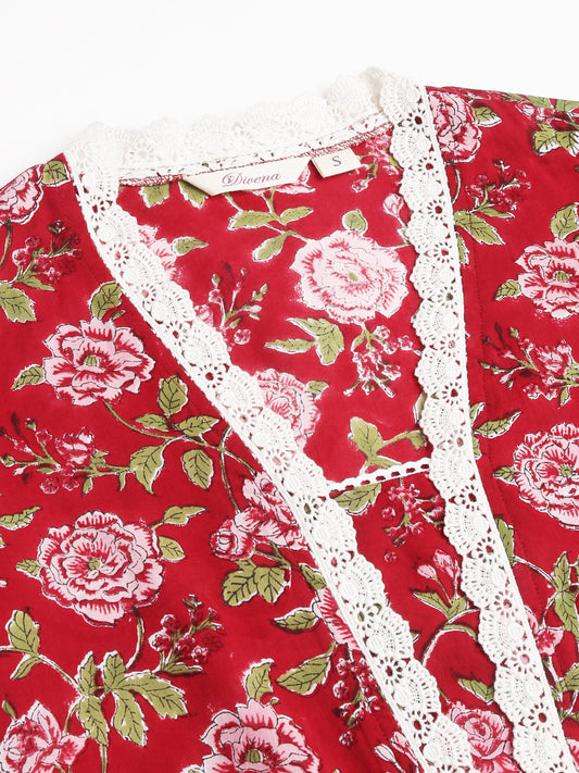 Floral Hand Block Printed Kurta Trouser & Kota Dori Dupatta Set | LASVINI - Redefining Indian Fashion with Elegance