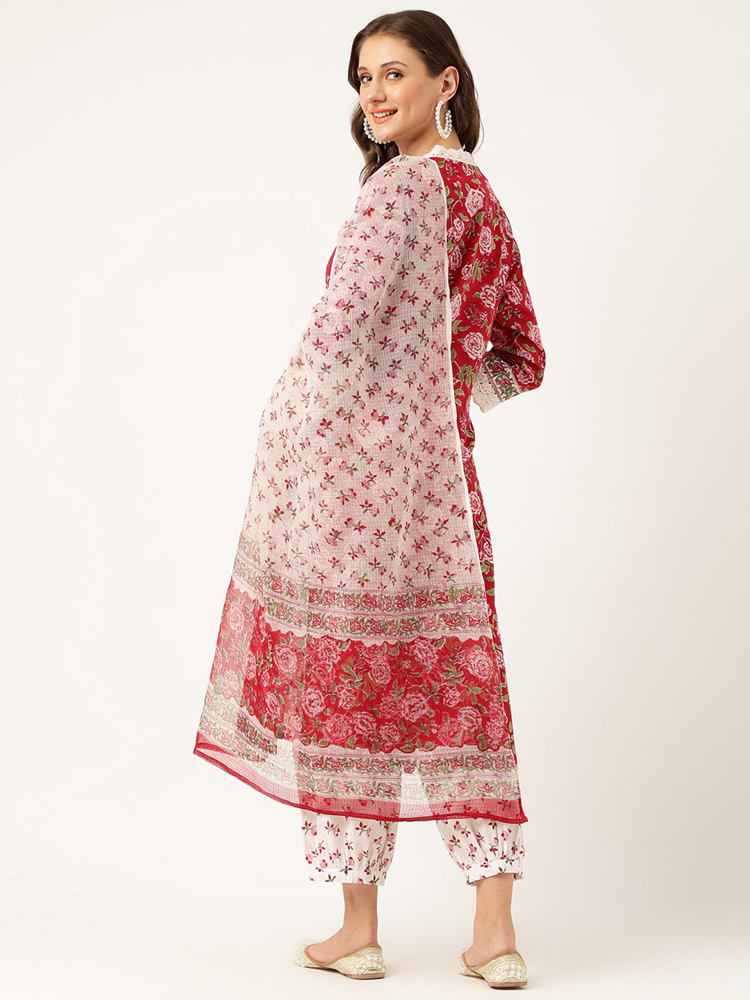 Floral Hand Block Printed Kurta Trouser & Kota Dori Dupatta Set | LASVINI - Redefining Indian Fashion with Elegance