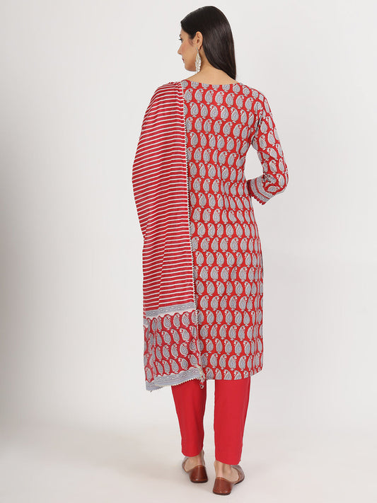 Maroon Floral Print Cotton Kurta Pants With Dupatta Set For Women | LASVINI - Redefining Indian Fashion with Elegance