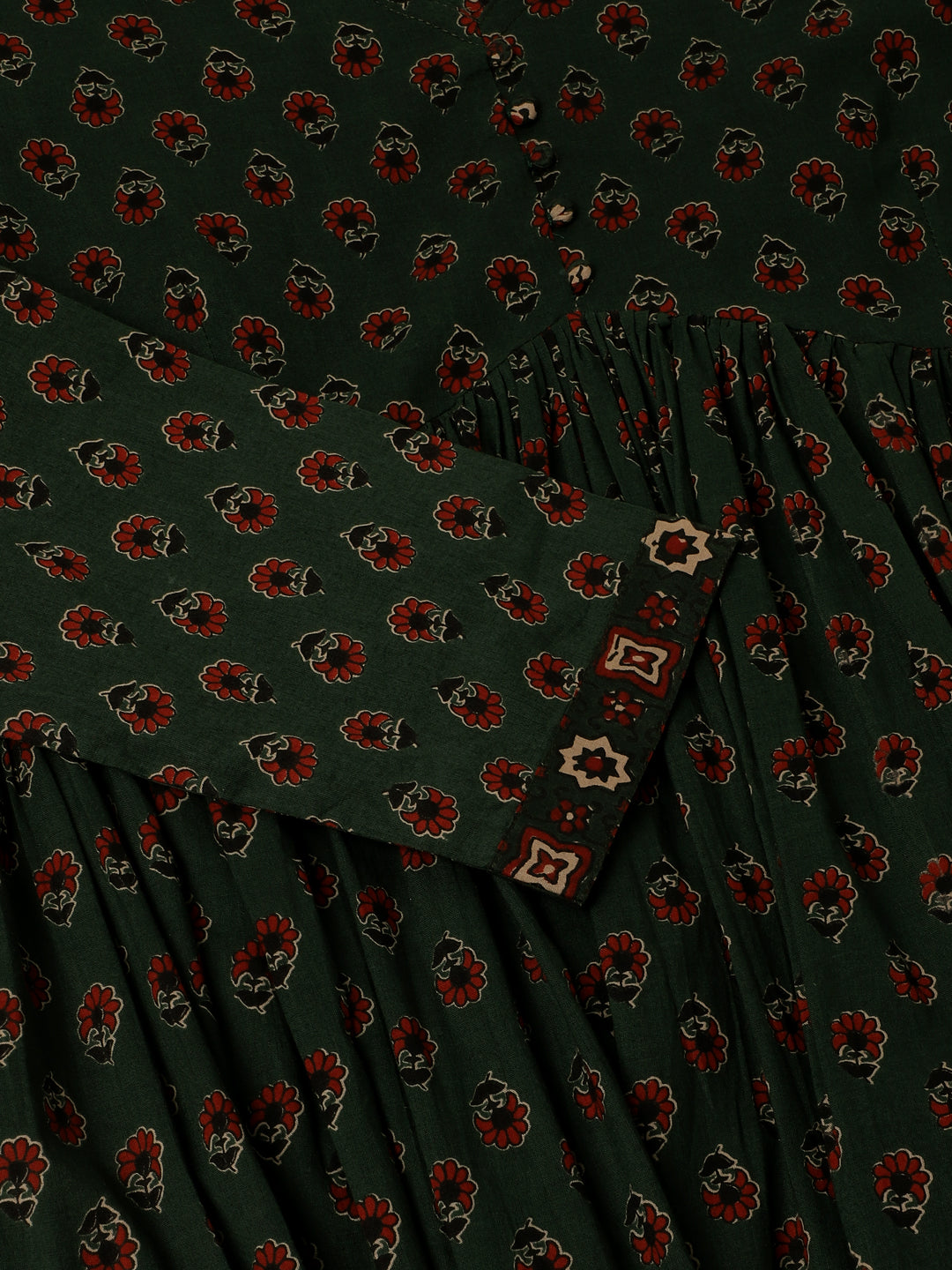 Women Green Floral Print Cotton Kurta Set With Dupatta | LASVINI - Redefining Indian Fashion with Elegance